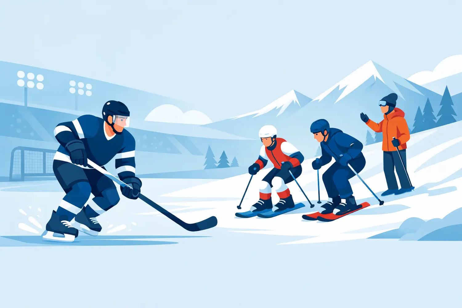 Hockey Players Learning Short Skis Fast